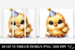 Cute Baby Chicken with Party Hat Watercolor Image | 20 oz Product Image 1