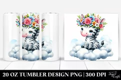 Cartoon-Style Zebra with Flower Crown 20 Oz Tumbler Product Image 1