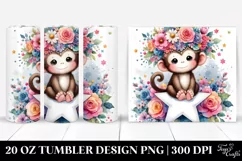 Monkey on Star with Flower Crown 20 Oz Tumbler Product Image 1