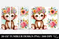 Cartoon-Style Cute Monkey | Flower Crown 20 oz Tumbler Product Image 1