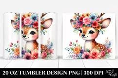 Cartoon-Style Watercolor Deer with Flower Crown 20 Oz Product Image 1