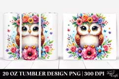 Cute Watercolor Owl Sitting on a Flower | 20 Oz Tumbler Product Image 1