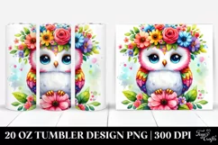 Cute Watercolor Owl Sitting on a Flower | 20 Oz Tumbler Product Image 1