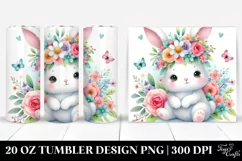 Cute Watercolor Rabbit Sitting on a Flower | 20 Oz Tumbler Product Image 1