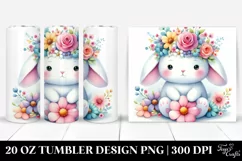 Cute Watercolor Rabbit Sitting on a Flower | 20 Oz Tumbler Product Image 1