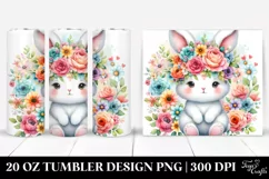 Cute Watercolor Rabbit Sitting on a Flower | 20 Oz Tumbler Product Image 1