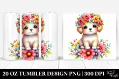 Cartoon-Style Puppy with Flower Crown | 20 oz Tumbler Product Image 1