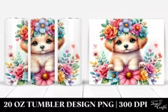 Cartoon-Style Puppy with Flower Crown | 20 oz Tumbler Product Image 1