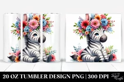Cartoon-Style Zebra with Flower Crown 20 Oz Tumbler Product Image 1