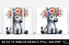 Cartoon-Style Zebra with Flower Crown 20 Oz Tumbler Product Image 1