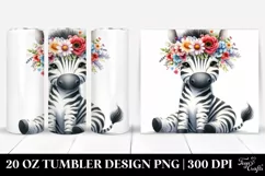 Cartoon-Style Zebra with Flower Crown 20 Oz Tumbler Product Image 1