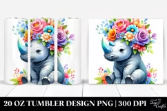 Cartoon-Style Rhino Sitting | 20 oz Tumbler Product Image 1
