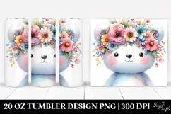 Watercolor Bear with Flower Crown | 20 oz Tumbler Product Image 1