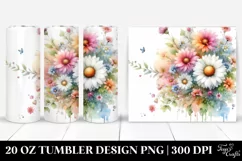 Washed Colorful Daisies Clipart, High-Res 20 Oz Tumbler Product Image 1