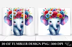 Cartoon Style Elephant Flower Crown Tumbler Product Image 1