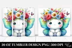 Cartoon-Style Butterfly with Flower Crown 20 Oz Tumbler Product Image 1