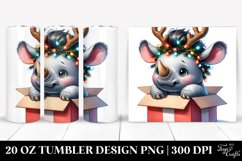 Enthusiastic Baby Rhino with Reindeer Horns PNG Product Image 1