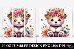 Cute Bear with Flower Crown Watercolor 20 Oz Tumbler Product Image 1