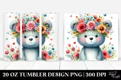 Cute Bear with Flower Crown Watercolor 20 Oz Tumbler Product Image 1