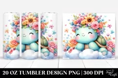 Cute Turtle with Flower Crown Watercolor 20 Oz Tumbler Product Image 1