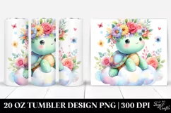 Cute Turtle with Flower Crown Watercolor 20 Oz Tumbler Product Image 1
