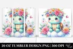 Cute Turtle with Flower Crown Watercolor 20 Oz Tumbler Product Image 1