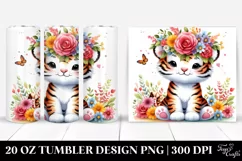 Cute Tiger with Flower Crown Watercolor 20 Oz Tumbler Product Image 1