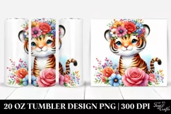Cute Tiger with Flower Crown Watercolor 20 Oz Tumbler Product Image 1