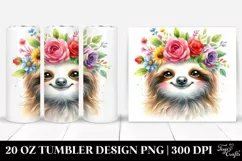 Cartoon-Style Sloth with Flower Crown 20 Oz Tumbler Product Image 1