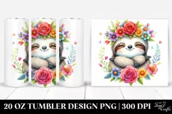 Cartoon-Style Sloth with Flower Crown 20 Oz Tumbler Product Image 1