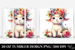 Cartoon-Style Sitting Lamb with Flower Crown 20 Oz Tumbler Product Image 1