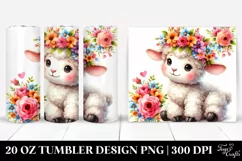Cute Lamb with Flower Crown Watercolor 20 Oz Tumbler Product Image 1