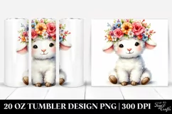 Cartoon-Style Sitting Lamb with Flower Crown 20 Oz Tumbler Product Image 1
