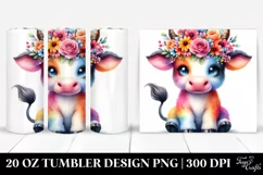 Cartoon-Style Sitting Cow with Flower Crown 20 Oz Tumbler Product Image 1