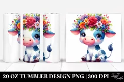 Cartoon-Style Sitting Cow with Flower Crown 20 Oz Tumbler Product Image 1