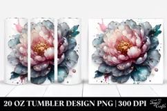 Glossy Peonies Gold Tumbler Sublimation Clipart Product Image 1