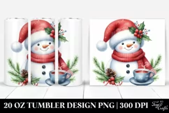 Snowman with Tea Cup and Santa Hat PNG Product Image 1