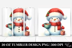 Snowman with Tea Cup and Santa Hat PNG Product Image 1