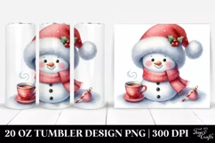 Snowman with Tea Cup and Santa Hat PNG Product Image 1