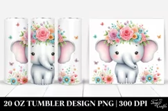 Cartoon Elephant with Flower Crown Clipart Product Image 1