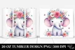 Cartoon Elephant with Flower Crown Clipart Product Image 1