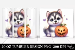 Halloween Husky with Jack-o Lantern, PNG Product Image 1