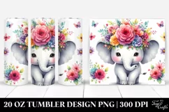 Cartoon-Style Elephant with Vibrant Flower Crown | 20 oz Product Image 1