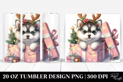Siberian Husky with Reindeer Horns PNG Product Image 1