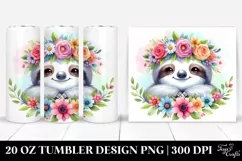 Cartoon Sloth with Flower Crown | 20 oz Tumbler Product Image 1