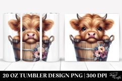 Cute Baby Highland Cow Wood Bucket Flowers | 20 oz Tumbler Product Image 1