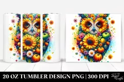 Vibrant Watercolor Owl Sunflower 3D Flowers | 20 oz Tumbler Product Image 1
