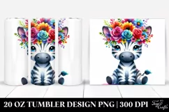 Cartoon-Style Vibrant Zebra Flower Crown | 20 oz Tumbler Product Image 1