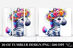 Cartoon-Style Vibrant Zebra Flower Crown | 20 oz Tumbler Product Image 1