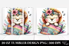 20 Oz Tumbler Sublimation | Boho Baby Lion Watercolor Product Image 1